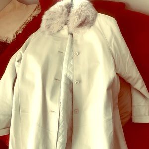 3/4 length GENUINE WINTER WHITE LEATHER JACKET